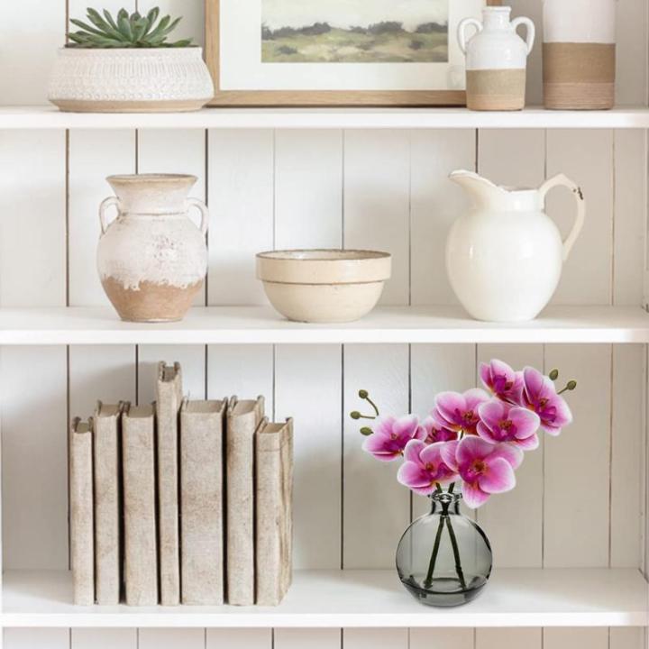 2 stuks kunstorchideeën, roze met zwarte glazen vaas, kunstplant, decoratie, orchideeën, kunstbloemen in vaas met echte touch, kunstorchideeën, kunstmatige bonsai voor hotel, wo