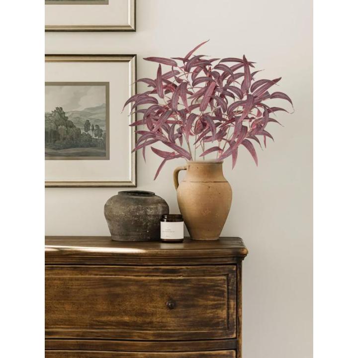 Künstliche Eukalyptusstiele, 86 cm langer Stiel mit rosig-braunen Eukalyptusblättern, künstliche Seiden-Eukalyptuszweige, künstliches Grün für Blumenarrangement, Zuhause, Bü