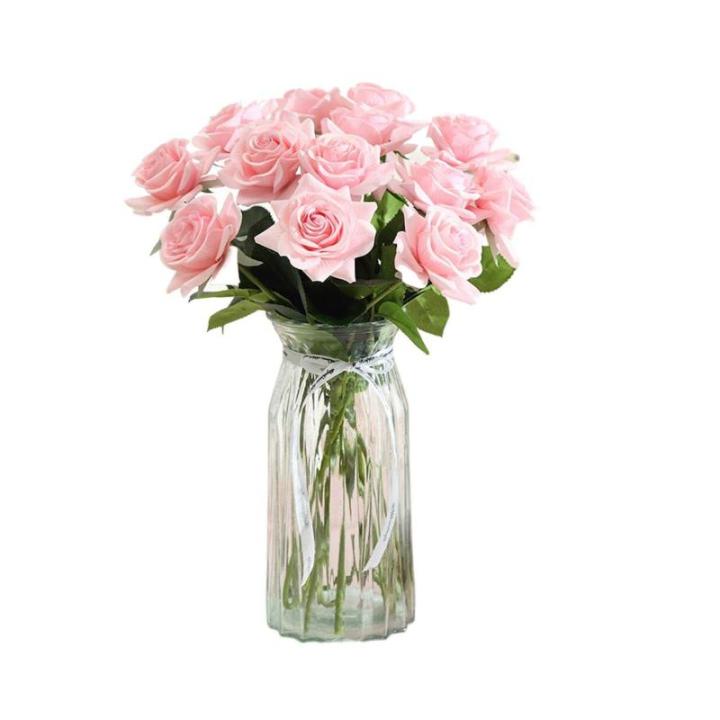 Kunstblumen Künstliche Blumen mit Glasvase Kunstseidenrose Gefälschte Pflanzen in Töpfen, Simulationsblumen-Tischdekorationszubehör für jeden Anlass