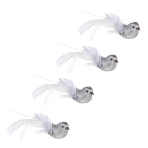 4 Stück künstlicher Vogel gefälschte Vögel zum Basteln Weihnachtsvögel Dekoration Urlaub rote Vögel künstliche blüten Artificial Tiermodell künstliche Vögel Schaum Silver