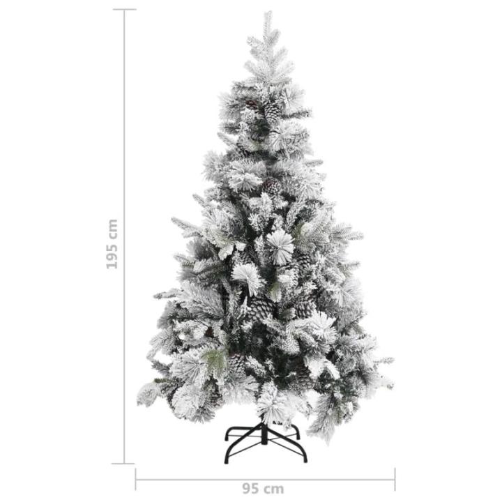 Weihnachtsbaum mit Schnee Künstlicher Weihnachtsbaum mit Tannenzapfen Hoher Weihnachtsbaum mit Ständer Grüne Schneespitze 195 x 95 cm