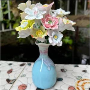 Wandblume aus Keramik, Blumenskulptur aus Keramik, Blumen aus Keramik, Heimdekor, Blumenarrangements aus Keramik, Kunstblumen, dekorative Arrangements (grün)
