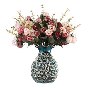 Kunstblumen Künstliche Blumen mit Topf, künstliche Seidenrose mit Harzvase für Heimbüro-Dekoration, Tischdekoration, Badezimmer-Ornamente für jeden Anlass