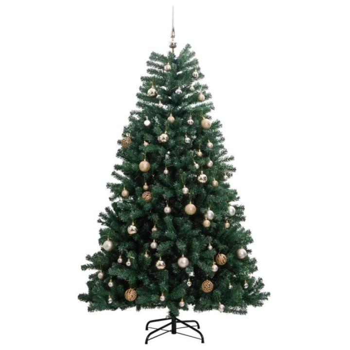 Kunstkerstboom, dennenboom, kerstboom met metalen standaard, kerstdecoratie kunstboom, 300 leds en ballen, 210 cm