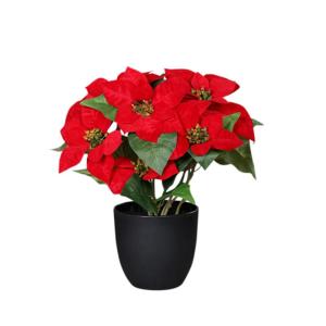 Poinsettia Kunstkerstster in pot, 40 cm, kunstbloem Poinsettia in natuurgetrouwe replica, kerstbloem, decoratieve plant, zijdebloem, kunstplant, winterbloem met fluweelachtige bloe