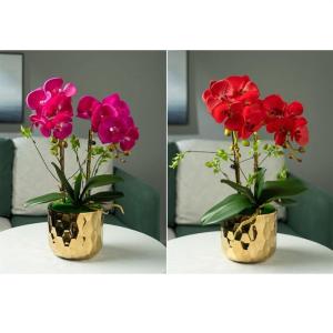 Kunstblumen Gefälschte Orchideenblumen in vergoldeter Keramikvase, künstliche Pflanzen, Bonsai-Seidenblumen für Zuhause, Büro, Balkondekoration für jeden Anlass
