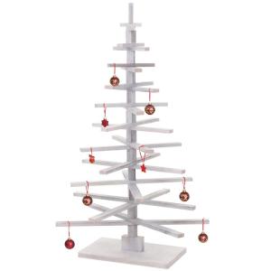 Decoratieve kerstboom HWC-H77, 3D-kerstboom, kerstdecoratie, shabby look, dennenhout, verstelbaar, 130 x 82 x 82 cm, wit