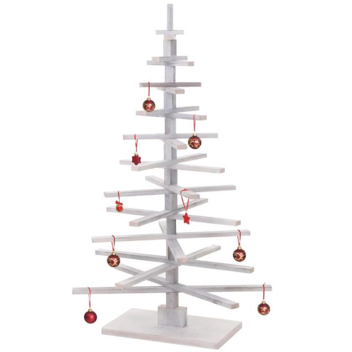 Decoratieve kerstboom HWC-H77, 3D-kerstboom, kerstdecoratie, shabby look, dennenhout, verstelbaar, 130 x 82 x 82 cm, wit