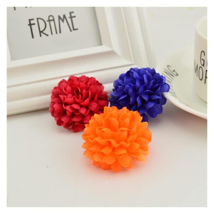 mooie kunstmatige krans bloem panelen 200 stuks goedkope 5 cm zijden chrysant hoofden home bruiloft decoratie muur krans voor de tuin maken deur nep (kleur: paars rood)