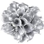 Künstliche Calla-Lilien aus Silber, 24 Stück, silberfarbene Blumen für selbstgemachte Hochzeitssträuße, Tafelaufsätze, Brautparty, Party, Zuhause, Blumenarrangement, Dekorati