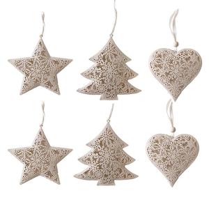 metalen kerstboom ornamenten, 6 stuks 12 cm witte kerstboom ornamenten, hol hart, ster, boomvormige hangende , ijzeren ambachten cadeaulabel
