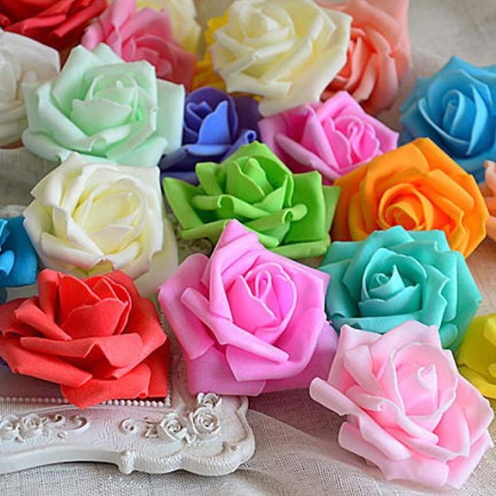 50 x schuimkoppen, bloemhoofden, kunstbloemen, bruidsboeket, huisdecoratie, rozen, lichtblauw