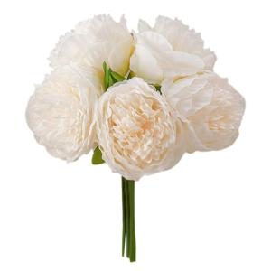 Simulation Blumenstrauß,Künstlicher Blumenstrauß Pfingstrose, 5er-Bouquet, echte Seidenblumen mit Stiel, cremefarbene Kunstblumen als Dekoration in großen Mengen(Cream)