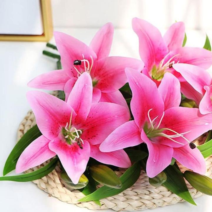 Kunstblumen Künstliche Blumen mit Glasvase, künstliche Lilienblumen, Pflanzen für Zuhause, Wohnzimmer, Büro, Party, Dekoration, echte Haptik für jeden Anlass