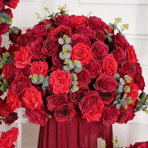 24in künstliche Rose Blume Kugeln, gefälschte Blumen Rosen Kugeln, künstliche Florale Kugel für Mittelstücke Tische, Party, Valentinstag (Rot)