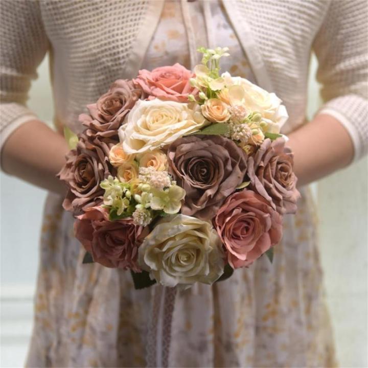 Künstliche Rosensträuße, Brautsträuße für Brautjungfern mit Band für Hochzeit, Zeremonie, Jahrestag, Foto-Requisiten