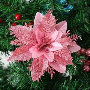 12 stuks glitter kerstboomversieringen Kerstmis bloemen ornament kerstdecoratie kerstboomhanger 14 cm (roze)