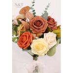 Kunstbloemen, rozen, 25 stuks, kunstrozen met stelen voor bruiloftsfeest, oogstfeest, herfstdecoratie, Valentijnsdag, Moederdag, woondecoratie, gemengd oranje