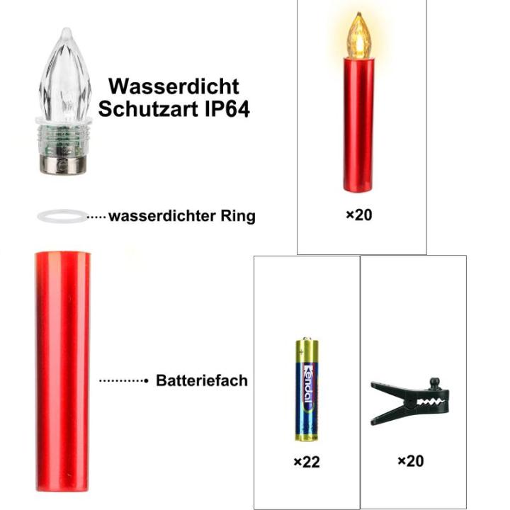 20 Rode led kaarsen, lichtsnoeren kerstkaarsen kerstboom kaarsen met afstandsbediening draadloos, binnen buiten, bruiloft, verjaardag, feest, kerstboom, draadloze kaarsen（met 20 