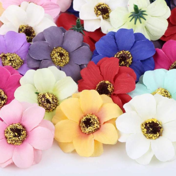 50 stuks kunstmadeliefjes, bloemkelken, , kleurrijke bloemkelken, mini zijden bloemen voor het knutselen, scrapbooking, bruiloften, feesten, woondecoratie - willekeurige kleuren