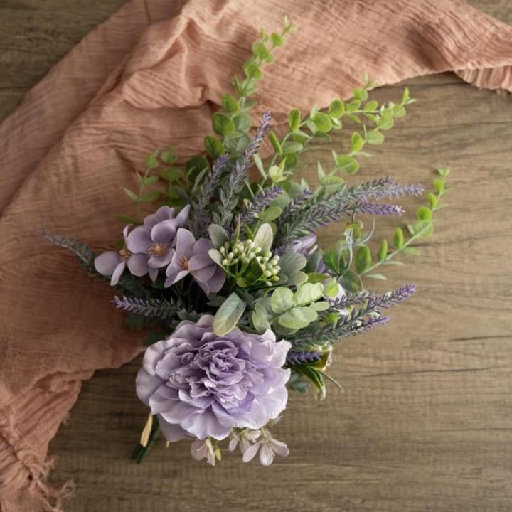 Kunstmatige pioenrozen, lavendelstruiken, kunstbloemen, echt uitziende voor doe-het-zelf, bruiloft, boeket, tuin, feest, hotel, kantoor, decoratie, tafelstukken, paars