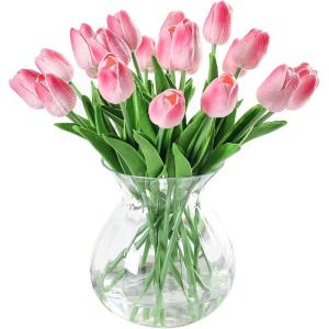 20 stuks PU Real Touch Latex Kunstmatige tulpen neptulpen bloemen boeketten bloemenarrangement voor huis kamer bruiloftsboeket middenstuk, roze