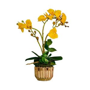 Kunstblumen Künstliches Blumenset, Seidenorchideenblumen, künstliche Bonsai-Kunstblumen-Phalaenopsis-Dekoranordnung in Goldener Vase für jeden Anlass