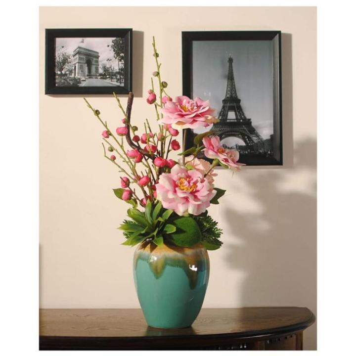 Kunstblumen Künstliche Blumen, Pflaumenblüte, Kamelie mit Topf, Simulationsblumen, Tischdekoration, Zubehör, Kunstblumen in Vase für jeden Anlass