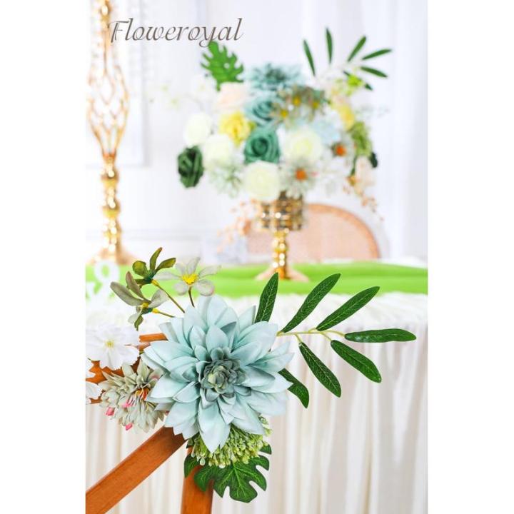Künstliche Blumen Combo Grüne Blumen Mix Seidenblumen Dahlie Rosen mit Stielen für DIY Hochzeit Brautsträuße Babyparty Blumenarrangement Tischaufsätze Heimdekorationen