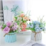 Kunstblumen Künstliche Blumen, Seidenblumen, Blumensträuße mit Keramikvase, Tischdekoration, gemischte künstliche Blumenarrangements für jeden Anlass