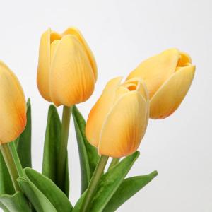 Kunstbloemen kunsttulpen bloemen als echte echte tulpen, hoogte 30 cm, met vaas van keramiek, decoratieve kunstplant (geel)