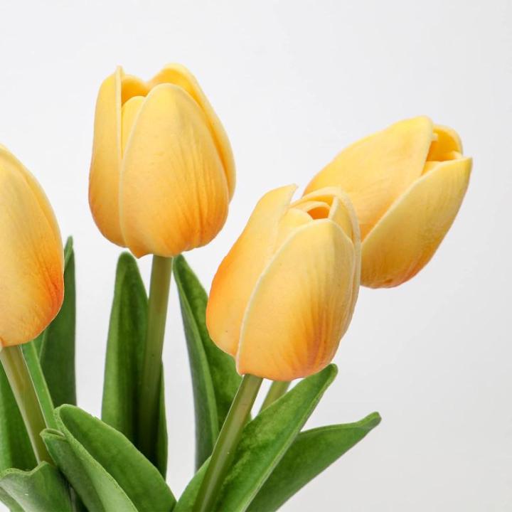Kunstbloemen kunsttulpen bloemen als echte echte tulpen, hoogte 30 cm, met vaas van keramiek, decoratieve kunstplant (geel)