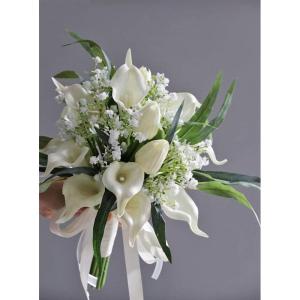Hochzeitsstrauß for die Braut mit künstlichen Blumen, weißer Calla-Lilie, Hochzeitsstrauß for die Braut, künstliche Kunstblumen, Blätter, Braut-Accessoires