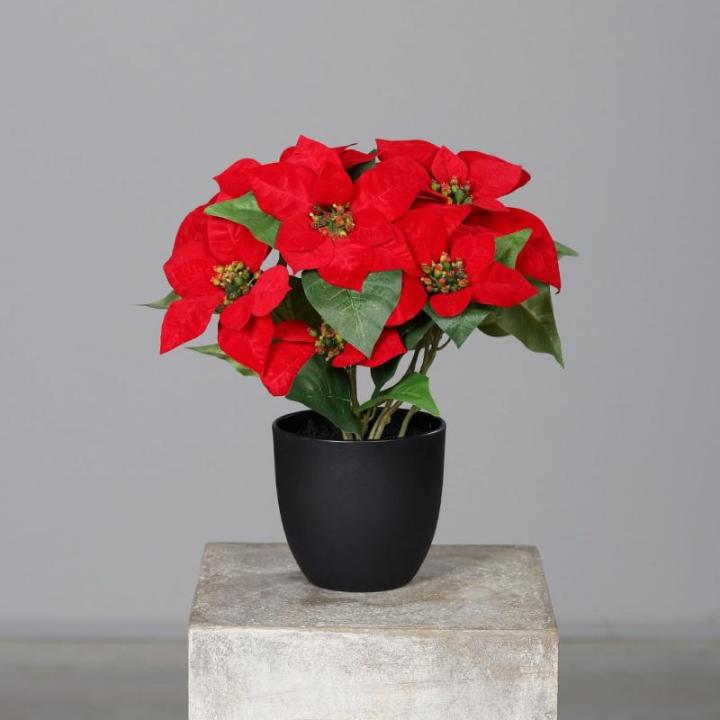 Poinsettia Kunstkerstster in pot, 40 cm, kunstbloem Poinsettia in natuurgetrouwe replica, kerstbloem, decoratieve plant, zijdebloem, kunstplant, winterbloem met fluweelachtige bloe