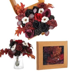 Schwarzes Blumenarrangement, Halloween-Party-Mittelstücke, Blumenarrangement, künstliche Blattsträuße für Fotografie-Requisiten