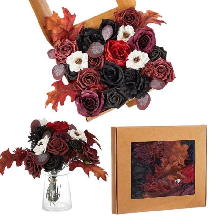 Schwarzes Blumenarrangement, Halloween-Party-Mittelstücke, Blumenarrangement, künstliche Blattsträuße für Fotografie-Requisiten