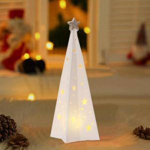 Kerstverlichting, kerstboom met ledlicht, kerstdecoratie, voor binnen, verlichte keramische kerstboom met ster, kerstdecoratie (B)