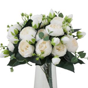 4 bossen kunstmatige bloemen pioen zijde pioenen boeketten nep bloemen boeketten bruiloft decoratie thuis tafel keuken kantoor tuin bruids groen (wit)
