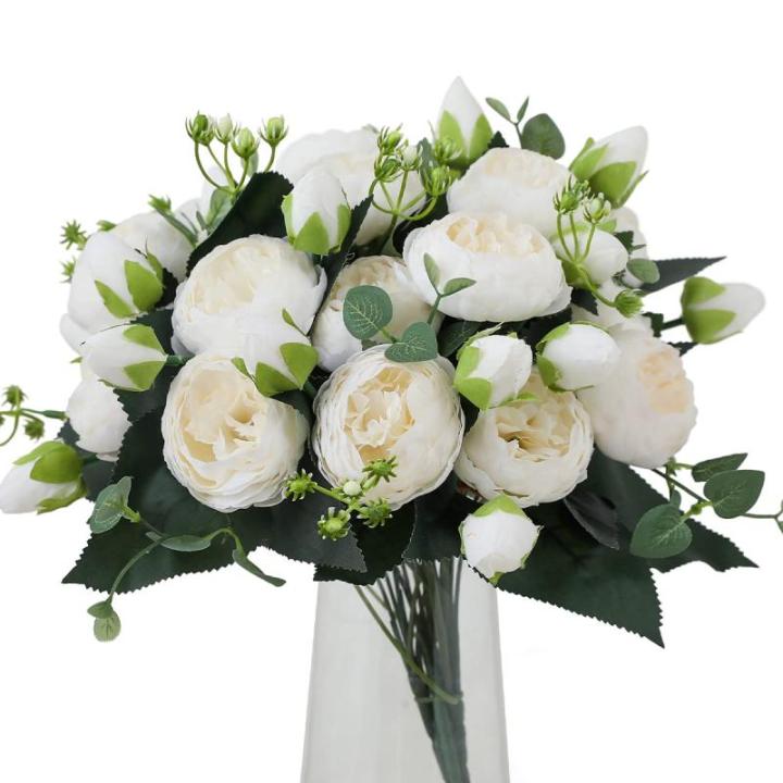 4 bossen kunstmatige bloemen pioen zijde pioenen boeketten nep bloemen boeketten bruiloft decoratie thuis tafel keuken kantoor tuin bruids groen (wit)