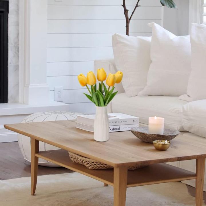 Kunstbloemen kunsttulpen bloemen als echte echte tulpen, hoogte 30 cm, met vaas van keramiek, decoratieve kunstplant (geel)