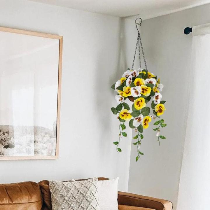 Pansy Kunstbloemen als echte viooltjes, hangende planten, kunstbloemen, Pansy met hanglamp, hoogte 70 cm, kamerplant, struik, decoratieve plant, groene plant