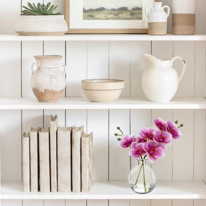 2 stuks roze kunstorchideeën met glazen vaas, kunstplant decoratie orchideeën kunstbloemen in vaas met Real Touch bloemen, namaak-orchideeën, kunstmatige bonsai voor hotel, woon