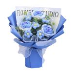 Gehäkelter Blumenstrauß mit Licht, Fertig Gestrickter Strauß, Kunstblume, Handgemachter Strickstrauß Zum Valentinstag, Blau