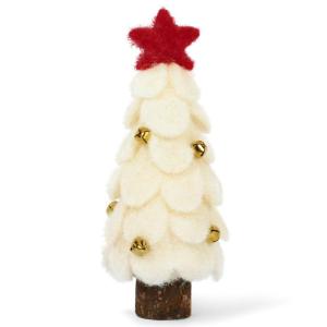 Mini-kerstboom, 17 cm, vilt met houten basis, kunstkerstversiering, miniatuur, dennenboom, tafeldecoratie, kleine kerstversiering, decoratie, geschenken, kerstdecoratie om te knuts