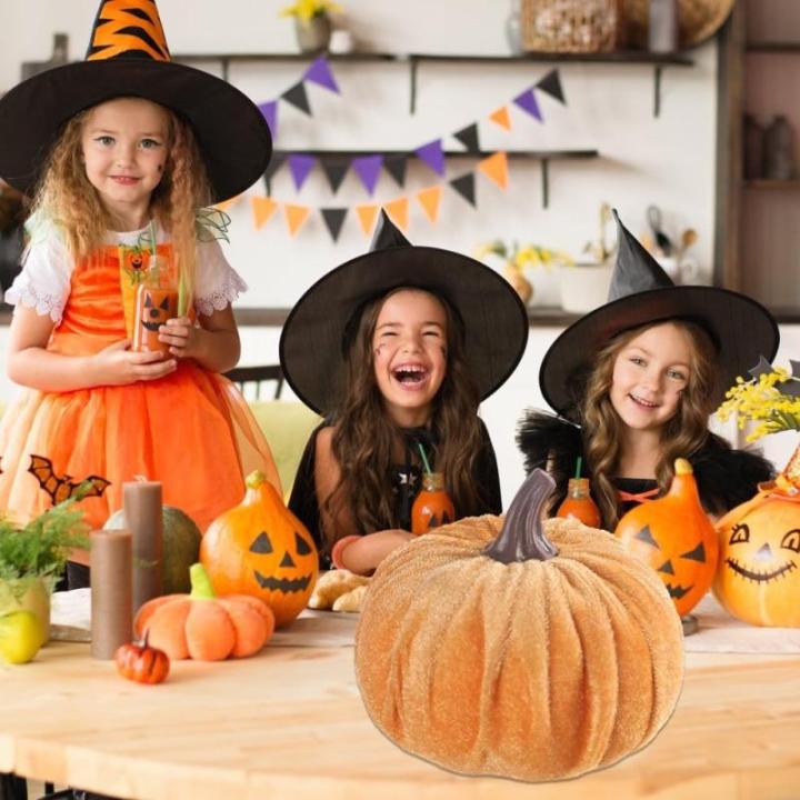 Kunstkürbisse aus Samt für Herbstdekoration für Thanksgiving und Halloween-Feiern (orange gelb)