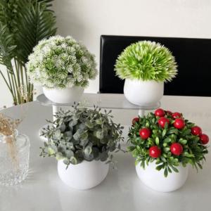 Kunstblumen Künstliche Pflanzen, Mini-Topfpflanzen, für Büro, Schreibtisch, Zuhause, Bauernhaus, weiße Töpfe, Schlafzimmer, Badezimmer, Regaldekoration für jeden Anlass