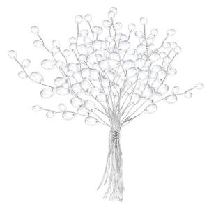 50pcs Silber Blumen 5,9 '' 3-Branch-Kristall-Picks Acrylkristallblüten mit 18 Tropfen Perlen Elegante DIY-Glitzerblumen für Hochzeitsfeier und Heimdekoration