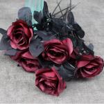 8 stks kunstmatige roos bloem, geen vervagen zwarte rozen, , enkele stam nep zijde bloemen realistische bloesem flora voor DIY thuiskantoor, feestdecoratie bruids bruiloft boeket H