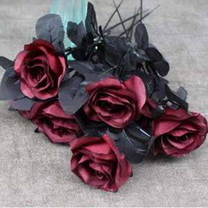 8 stks kunstmatige roos bloem, geen vervagen zwarte rozen, , enkele stam nep zijde bloemen realistische bloesem flora voor DIY thuiskantoor, feestdecoratie bruids bruiloft boeket H