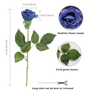 Derbway 4 stuks kunstrozen, zijden bloem, enkele steel valse roos echte aanraking bloemenboeket voor feest, bruiloft, thuis, hoteldecor (blauw)